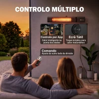 Outsunny Aquecedor por Infravermelhos para Terraço 2000 W com Capa, IP65, Controlo por App/Tátil/Comando, 9 Níveis e Temporizador(m-5)