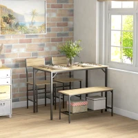 HOMCOM Square Dining Set for 4 Persons, Table, Chairs and Bench Included, Natural Wood Effect(m-2)