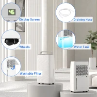 HOMCOM 16L/Day Dehumidifier with Activated Carbon Air Filter, Continuous Drainage, 5.5L Water Tank, 24H Timer, Humidity Light, Dehumidifier for Home Damp, Bedroom, Condensation, Mould, Laundry Drying(m-9)