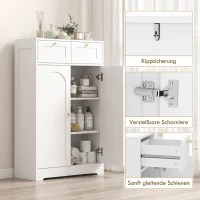 HOMCOM Badezimmerschrank Badschrank schmal mit 2 Schubladen, verstellbarem Einlegeboden 60 x 30 x 108 cm Weiß(m-7)