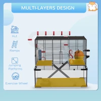 PawHut Gerbil Cage Dwarf Hamster Cage, with Deep Glass Bottom, Tunnels, Hut, Exercise Wheel, 60 x 40 x 57cm(m-5)