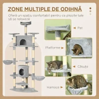 PawHut Ansamblu de Joaca pentru Pisici cu inaltime de 200 cm, cu Stalpi din Sisal, Compartimente si Hamace din PAL si Plus(m-4)