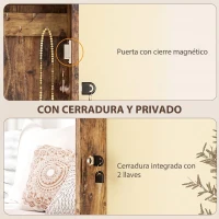 HOMCOM Espejo Joyero de Pared con Cerradura y Varios Compartimentos Montar en Pared o Puerta Marrón Rústico y Forro Negro(m-7)