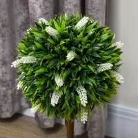 HOMCOM Set of 2 Decorative Artificial Plants Ball Trees with Flower for Home Indoor Outdoor Decor, 60cm ,White(m-8)