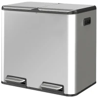 HOMCOM 2 x 20L Double Kitchen Bin, Stainless Steel Pedal Rubbish Bin with Dual Compartments, Soft Close Lids, Silver Tone(m-15)