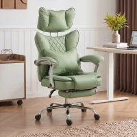 HOMCOM Executive Office Chair, PU Big and Tall Office Chair 180 kg with Wide Seat, Reclining, Lumbar Support, Light Green(m-14)