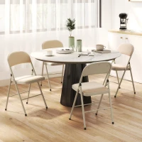 HOMCOM Lot de 4 chaises pliantes et portables intérieur avec assises et dossiers rembourrés en velours, cadre en acier, beige(m-12)