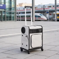PawHut Sac de Transport pour Chat 2-en-1 à Roulettes Pliable Extensible Ventilé Soutien Lombaire Respirant 34x28x43cm Gris(m-2)