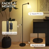 HOMCOM Lampadaire sur Pied Salon à Tête Rotative à 350°, Lampe sur Pied Moderne avec 3 Températures de Couleur, Noir(m-6)