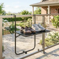 Outsunny Table de balcon suspendue plateau rectangulaire et hauteur réglable cadre en métal, dim. 62L x 60P x 85,5H cm noir(m-5)