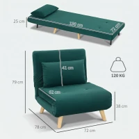 HOMCOM 3-in-1 Schlafsessel, Klappsessel mit Schlaffunktion, verstellbare Click-Clack-Rückenlehne, Dunkelgrün(m-3)