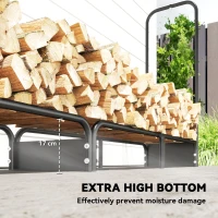 Outsunny 8.5ft Firewood Rack, Heavy Duty Log Storage Holder with Waterproof 600D Oxford Log Cover for Fireplace Fire Pits Outdoor Patio Wood Storage, 500 kg Large Capacity, Black(m-6)