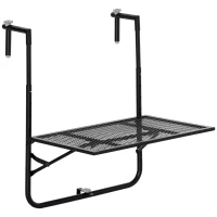 Outsunny Table de balcon suspendue en métal pliable et hauteur réglable dim. 60L x 60P x 57-72H cm - noir(m-12)