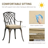 Outsunny 3 Piece Cast Aluminium Garden Bistro Set for 2 with Parasol Hole, Outdoor Coffee Table Set Rust Resistant with Cushions - Bronze(m-17)