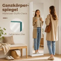 HOMCOM Schuhschrank mit Spiegel, 5-stufiger Schmale Schuhkommode mit Soft-Close-Türen, für 12 Paar, 50 x 20 x 180 cm, Weiß(m-5)
