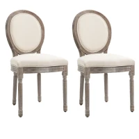 HOMCOM Dining Chairs Set of 2, French-Style Upholstered Kitchen Chairs with Padded Seats, Wood Frame and Round Back, Cream White(m-1)
