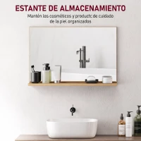 kleankin Espejo de Baño de Pared con Estante Abierto Estilo Moderno para Entrada Pasillo 60x12x40 cm Madera Natural(m-5)