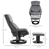 HOMCOM Fotoliu de Masaj Rabatabil cu Suport pentru Picioare și Telecomandă din Piele PU Sintetică, 76x80x102 cm, Gri(m-3)