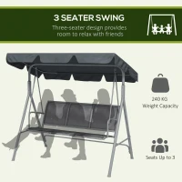 Outsunny Metal Garden Swing Chair, 3-Seater Swing Seat, Patio Hammock Bench Canopy Lounger, Dark Grey(m-7)