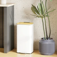 HOMCOM Poubelle de Cuisine 20L, Poubelle avec Pédale, Couvercle en Bambou à Fermeture Douce, Seau Intérieur Amovible, Blanc(m-10)