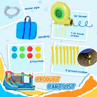 Outsunny 6 in 1 Kids Bouncy Castle, with Water Slide, Water Gun, Climbing Wall, Air Blower for Indoors/Outdoors, 3.9 x 3 x 2m(m-19)
