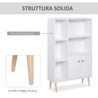 Homcom Biblioteca Alba 80×23,5×118 cm – Lemn cu Picioare din Pin(m-5)