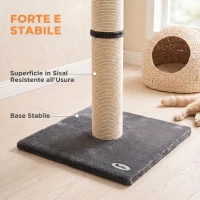 PawHut Tiragraffi per Gatti Alto 80 cm con Corda in Sisal e Base in Truciolato e Peluche, Grigio Scuro(m-6)