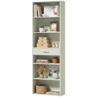 HOMCOM Bookcase Narrow Tall Space-Saving Bookshelf Drawer Open Shelves 60 x 24 x 182 cm Light Green(m-15)