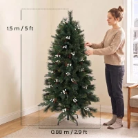 HOMCOM 5ft Artificial Christmas Tree, Fir Hinged Xmas Tree with 490 Branch Tips, Foldable Metal Stand, Easy Assembly, Green(m-3)