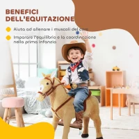 HOMCOM Cavallo Giocattolo con Suoni Realistici, Sella, Briglie e Poggiapiedi, 85x28x60 cm, Beige(m-4)