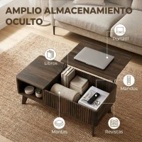 HOMCOM Mesa de Centro Elevable con Compartimento Oculto Estantes Abiertos Frontal Ondulado 100x48x41-56 cm Nogal(m-5)