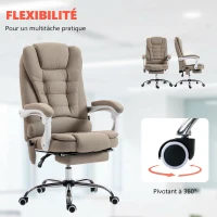 Vinsetto Fauteuil de bureau direction massant chauffant hauteur réglable dossier inclinable toile de lin beige(m-7)