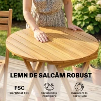 Outsunny Set Bistro Pliabil de Exterior cu Perne, 60 cm, Lemn Natural(m-6)