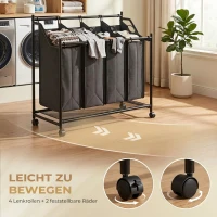 HOMCOM Wasverzamelaar met handgrepen, 108 L rolbare wasmand met 4 vakken en wielen, zwart(m-6)