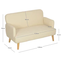 HOMCOM Velvet Feel Fabric 2 Seater Sofa, Small Sofa Loveseat with 21cm Thick Padding and Wood Legs, Cream White(m-3)