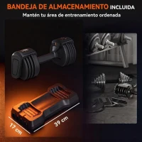 SPORTNOW Mancuerna Ajustable 11 kg Set 5 en 1 con Sistema Ajuste Rápido Bloqueo de Seguridad Agarre Antideslizante y Base(m-7)