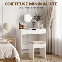 HOMCOM Coiffeuse avec tiroir, table de maquillage moderne moderne, pour chambre à coucher, 75 x 40 x 75 cm, blanc(m-4)