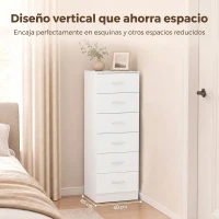 HOMCOM Cómoda de 6 Cajones Cajonera Alta para Dormitorio con Antivuelco 40x40x110 cm Blanco(m-5)