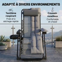 Outsunny Chaise de Gravité Zéro avec Accoudoirs, Coussin, Porte-Gobelet, Appuie-tête, Dossier Réglable, 65x93x108cm, Gris Clair(m-6)