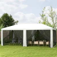 Outsunny Tente de reception extérieur barnum tonnelle 6 parois amovibles dim. 6L x 3l m, pour les fêtes, évènements, blanc(m-10)