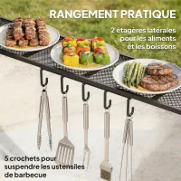 Outsunny Abri pour Barbecue tonnelle de jardin 245 x 152 x 218 cm en Acier avec Étagères Latérales et Crochets, gris foncé(m-4)