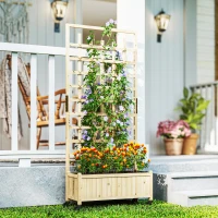 Outsunny Jardinière avec treillis, bac à fleurs avec roues, pour plantes grimpantes, bois massif, 82,5x35x186cm, bois naturel(m-10)