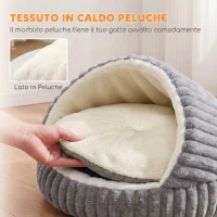 PawHut Letto per Gatti Fino a 5 kg Rotondo Semichiuso in Peluche Effetto Coniglio con Cuscino Lavabile, Grigio(m-5)