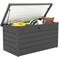 Outsunny Coffre de rangement exterieur XXL 311L coffre de jardin acier galvanisé verrouillable vérin à gaz 120x62x62cm gris foncé(m-11)