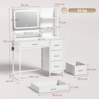 HOMCOM Dressing Table with 3-Colour LED Mirror, Power Outlet, Vanity Desk with 4 Drawers, 5 Shelves, Hair Dryer Holder(m-3)