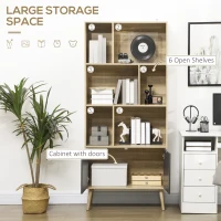 HOMCOM Modern Bookcase with Bottom Cabinet and 6 Open Shelves, Freestanding Bookshelf for Study Living Room Home Office, Natural and Dark Grey(m-4)