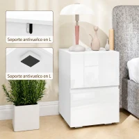 HOMCOM Juego de 2 Mesitas de Noche Estrechas Mesillas de Noche Dormitorio con 2 Cajones Frentes de Alto Brillo Blanco(m-6)
