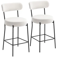 HOMCOM Lot de 2 tabourets de bar en tissu bouclette, chaises de bar avec dossier courbé, repose-pieds, 49x52x95cm, crème(m-11)