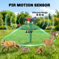 Outsunny Ultrasonic Cat Repellent, PIR Motion Sensor 110°, LED Flash, Solar Cat Deterrents for Gardens UK(m-5)