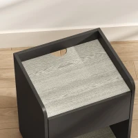HOMCOM Modern Bedside Table, Slim Nightstand with Drawer, Shelf and Cable Holes, Black and Grey Wood Effect(m-10)